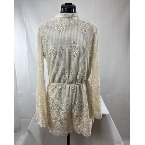 Ivory Lace Romper With Bell Sleeves, Scalloped Hem - M/L - Picture 1 of 6